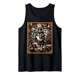 chihuahua pelo largo toy Diseño Steampunk Chihuahua con un Chihuahua de pelo largo negro y bronceado o blanco y negro, ambientado en una biblioteca de estilo academia oscura con engranajes, relojes y un estado de ánimo inteligente de científico loco.