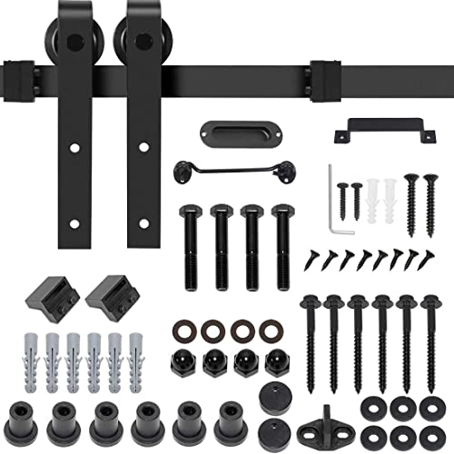 Signstek Sliding Barn Door Hardware Kit 6.6 Ft Heavy Duty-Smoothly And Quietly- Easy To Install With Door Hook And 2 Handles - Fit 1 3/8-1 3/4" Thickness – Black (J Shape Hanger) #TOP5
