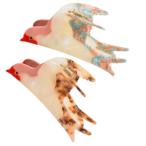 Achstrify Swallow and Redbreast Acetate Claw Clip
