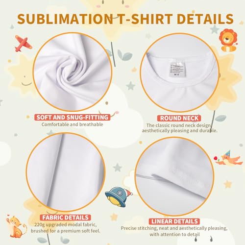 5 Pack Sublimation T-Shirts Blanks,T-Shirt for Kids/Toddler, Unisex Boys Girls Modal White Crew Neck Shirt3