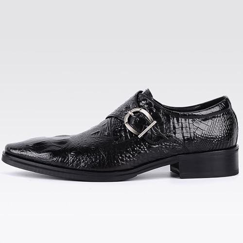 Men's Crocodile Print Oxford Shoes,Comfort Slip on Dress Loafers Monk Strap,Vintage Fashion Pointed Toe Buckle Chunky Formal Leather Shoes2