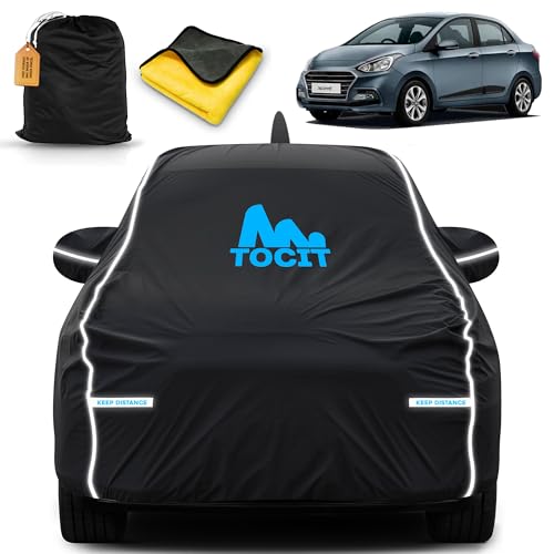 Image of Xcent Waterproof Long Life Car Cover with Safety Glow Reflective Strap, Premium Stretchable Velvet Velour Fabric, Machine Washable, Tri-Stitch Custom Fit with Mirror & Antenna Pocket