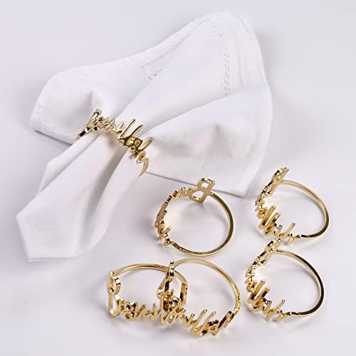 LogHog Mardi Gras Napkin Rings for Ramadan Set of 6, Gold Bismillah Letter Napkin Ring Holder Set Alphabet Napkin Buckles Table Decor (Gold)