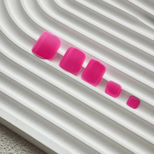 Image of Press on Toenails Pink Full Cover Fake Toenails Glossy Glue on Toe Nails Reusable Artificial Acrylic Short Square False Toenails Summer Beach Stick on Toes for Women Girls Manicure 24 Pcs