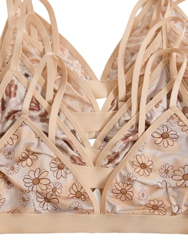Image of BEAUDRM Women's 5 Sets Matching Bra and Panty Set Polka Dots Print Lingerie Set Triangle Bralettes and Low Rise Thong Set