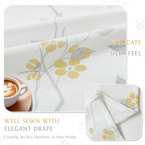 Image of Beauoop Linen Floral Valance Curtains for Kitchen Yellow Grey 52x18 1 Panel