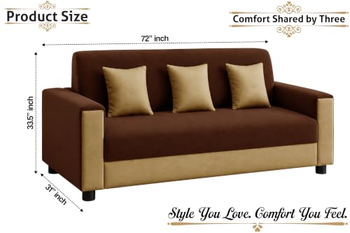 Image of Modern 3 Seater Sofa | Contemporary Upholstered Couch | Premium Cushioned Seating | Stylish Armrest Design | Comfortable Sofa for Living Room, Bedroom & Office - Brown + Beige Color
