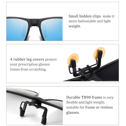 Image of Polarized Flip Up Clip On Sunglasses over Prescription Glasses for Men Women TR90 Frame Spring Clips