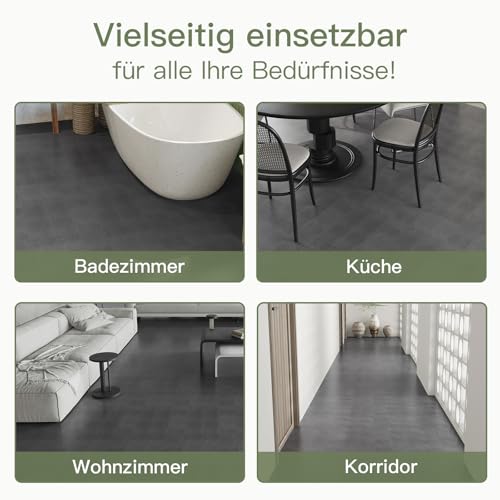 Elffloor PVC Bodenbelag Selbstklebend Vinylboden, Reiniger Wasserdicht Bodenbelag für Wohnzimmer Schlafzimmer Küche und Badezimmer Bodendielen Grau 40X15cm, Dicke 0,7mm 10Stk