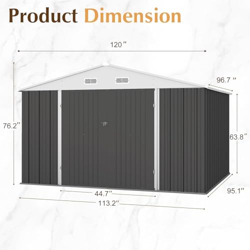 Image of GUNJI 10 x 8 FT Shed Outdoor Storage Shed Metal Garden Shed with Lockable Door Outside Waterproof Tool Shed for Backyard, Patio, Lawn (Gray)