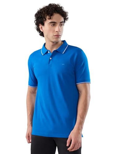 Image of Park Avenue Men Slim Fit Solid Pattern Cotton Polyester Blend Half Sleeve Polo Neck Casual T-Shirt