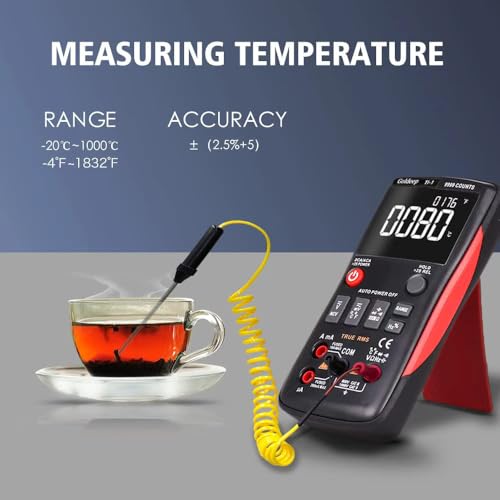 Image of 240 * 240 Resolution with 9999 Counts Multimeter, Professional Digital Multimeter for Home Inspection & Outdoor Use，-4F to 1832F Temp Range（Blackish red）