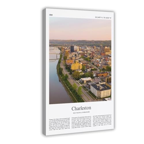 YFET Charleston Color Print Charleston Real Photo Poster Travel Poster Gift West Virginia United States USA Wall Art Print Landscape Living Room Office Bedroom Canvas Deco Painting Frame 16x24inch