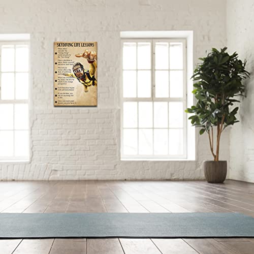 Skydiving Framed Canvas Motivational Wall Art Quotes Poster Inspirational Saying Gliding Wall Decor Vintage Skydive Life Lessons Encouraging Modern Painting Picture Framed (16X24Inch) #TOP2