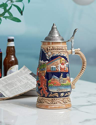 Haucoze Beer Stein Mug German Munich Bavarian Stanley Viking Tankard With Petwer Lid Birthday Gifts 1.0Liter #TOP5