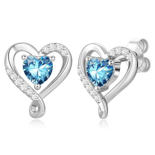 Earrings for Women – S925 Sterling Silver/Rose Gold Birthstone Heart Studs Earring for Girlfriend Wife – Anniversary Birthday Christmas Valentines Day Mothers Day Gifts Jewelry for Women Wife Her Mom