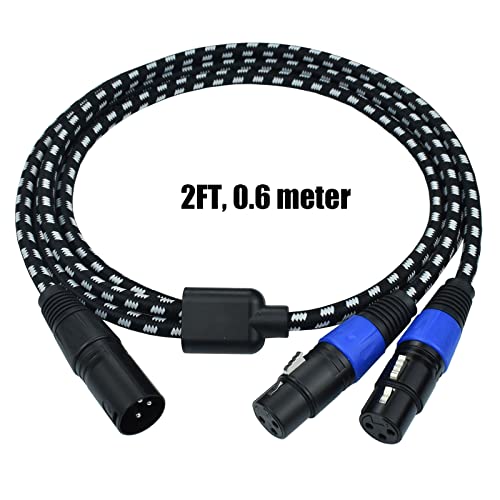 Mugteeve Xlr Splitter Y Cable 2 Female To 1 Male, Balanced Xlr Breakout Patch Cable Left And Right Dual Xlr Female To Single Xlr Male, Nylon Braided Heavy Duty, Noise Free, For Mixer/Amp/Dmx, 2Ft #TOP5