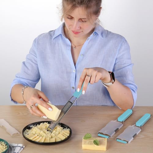 Image of Cambom Cheese Grater Citrus Zester Lemon Zester Pack of 3-304 Stainless Steel - A Sharp Tool for Parmesan Cheese, Ginger, Garlic, Nutmeg, Chocolate, Vegetables,Fruits,Dishwasher Safe Blue
