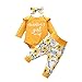 Carolilly Vêtement Bébé Fille de 3 Pièces Barboteuse à Manches Longues Imprimé Mama 's Girs + Pantalon Imprimé Floral + Bandeau (0-24 Mois)