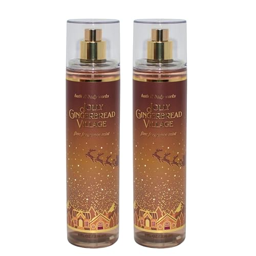 Bath & Body Works Fine Fragrance Mists, Set of 2, 8oz Each Bottle (Jolly Gingerbread Village)