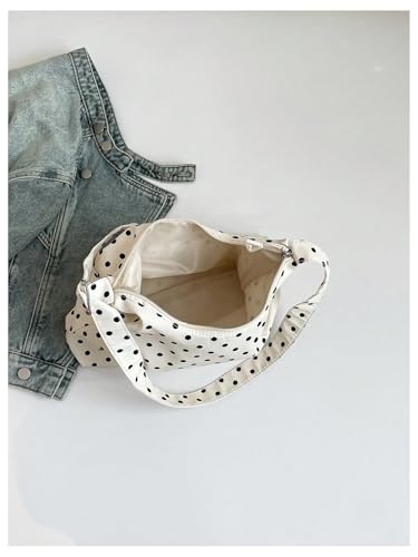 MakeMeChic Women's Polka Dots Crossbody Bag Zipper Top Handle Bucket Bag3