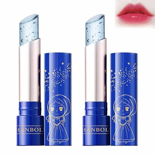 Bálsamo labial de jalea azul coreana, brillo labial que cambia de color, brillo labial brillo labial, bálsamo labial hidratante de larga duración, aceite nutritivo para (2pcsA)