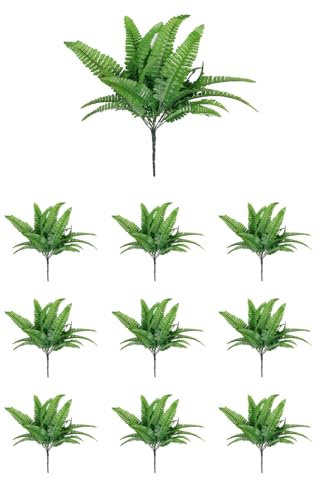 Image of PAPERI Artificial Plant Home Decor - Green Imitation Fern Plastic Artificial Grass Leaves Plant for Home Arrangement Decor Pack of 10