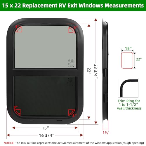 NOVINO RV Windows for Cargo Trailer, 15\" W x 22\" H RV Camper Cargo Trailer Windows Replacement, Vertical Sliding,Fit 15/16\" or 1-3/8\" Thick Wall,Allow Error 1/16”,DOT Approved - Thumbnail 3