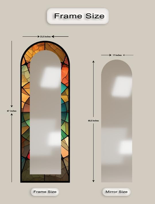 23,5’’W x 67’’H Warm Toned Design – Stained Floor Mirror Arched Full Lenght Mirror - Arch Full Body Stained Floor Mirror with Black Frame with Silver Frame