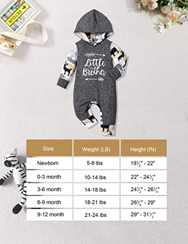 Baby Boy Clothes, 9-12 Month Letter Print Little Brother Long Sleeve Hoodie Romper Bodysuits For Boy #TOP6