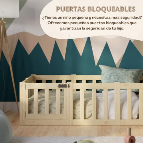 Miniatura 5 de Crazy Pine Cama Montessori 180x120 Cm - Cama Infantil Con Protección Contra Caídas 40cm Y Barrera Abrible - Camas Infantiles Superficie Lisa Niños Y Niñas - Madera Natural