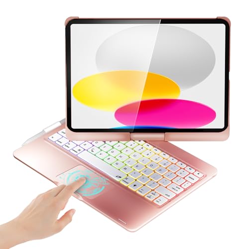 Image of BABG for iPad 10th 11th (A16) Case with Keyboard&iPad Air 11(M4,M3,M2),360Swivel,7 Use Modes,Rainbow Backlight Keyboard for iPad Pro 11(1st /2nd /3rd /4th Gen)&iPad Air 5th /Air 4th- Rose Gold