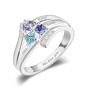Personalized Mothers Ring with 1/2/3/4/5/6/7/8/9 Simulated Birthstones for Mom Engraved Name Ring for Women Promise Rings for Her Custom Family Ring for Wife Grandmother Jewelry Gifts