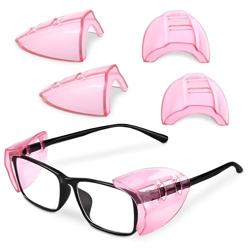 3 Pcs Pink Transparent Safety Side Shields for Glasses - Safety Glasses Side Shields Clip On, Fits Most Frames, Durable, Lightweight, Flexible & Soft, Suitable for Construction, Wood & Metalworking