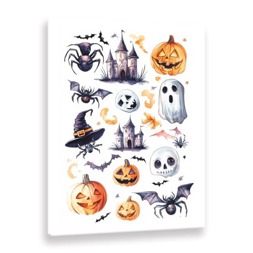 Toile Halloween sorcière et fantômes pour salon déco murale ludique