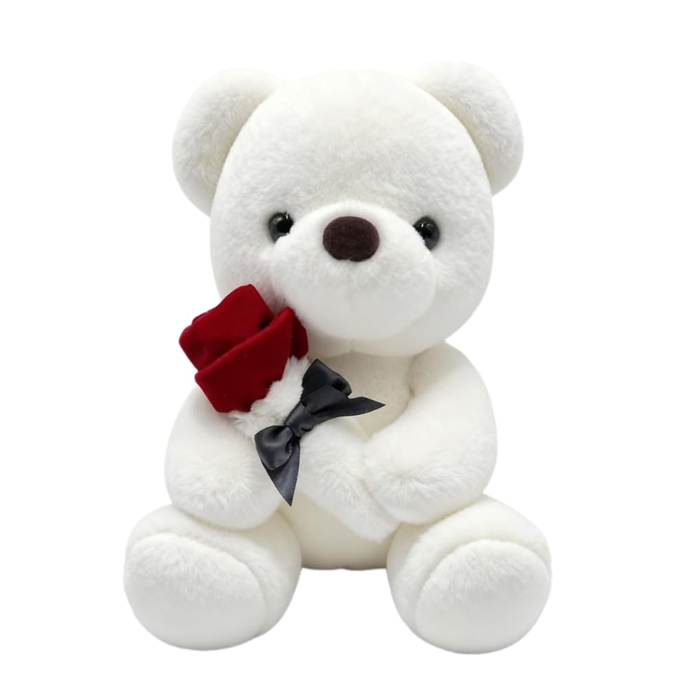 Fouvin Orsacchiotto con Rosa in Peluche 23 cm - Morbido Peluche per Bambini e Ragazze, San Valentino, Compleanni, Mamma e Decorazione Casa