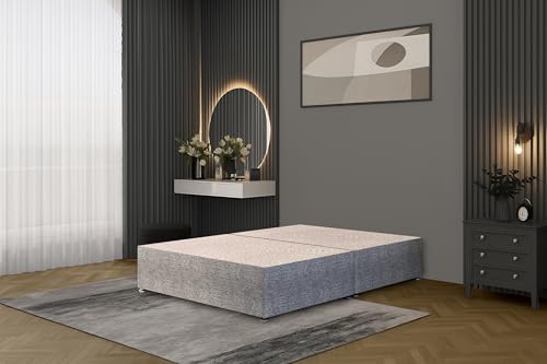 Bed Centre Tweed Grey Flexby Divan Bed Base Upholstered Platform with Optional Headboard & Storage Drawers | Single Small Double Double King & Super King | UK Made Durable Modern Design