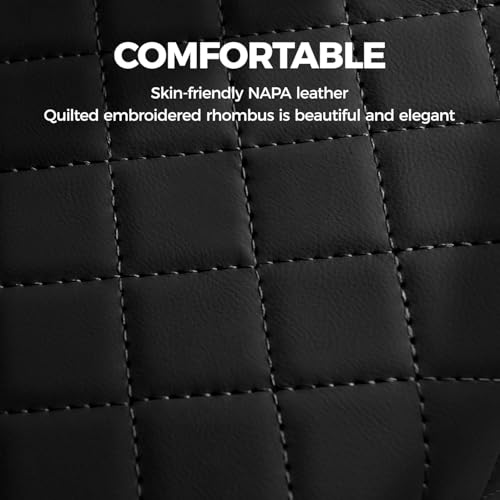 Image of Car Centre Console Armrest Pad with Cup Holder, Phone Storage, Black Quilted Leather, Memory Foam Cushion (Black)