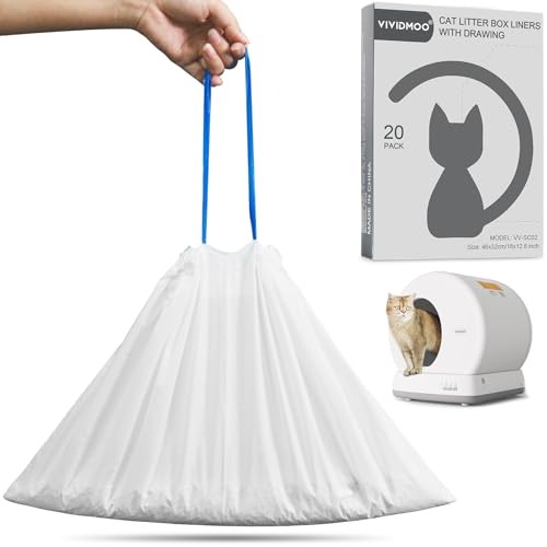VIVIDMOO Sacchetti Lettiera Gatto 460 x 320 Mm Con Cordino Per， Lettiera Automatica Per Gatti, Resistente Alle Forature e Agli Strappi, 1 Scatola/20 Pezzi