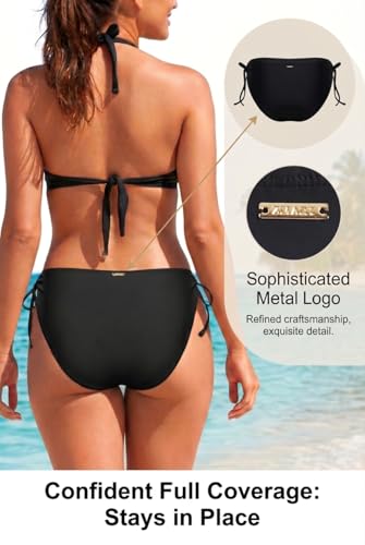 Image of Zmart String Tie Side Bikini Bottoms - Women Full Coverage Swimsuit Bottom Mid Rise Mid Waist Swim Bathing Suit Bottom
