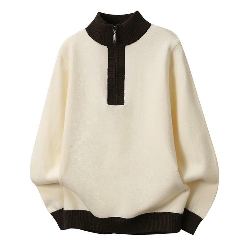 Pull en tricot décontracté homme avec col v zippé mode automne