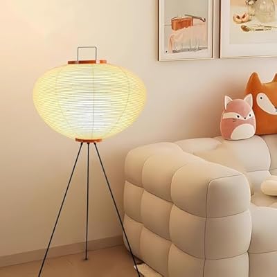 Nogonichi Noguchi Style Akari Lantern Floor Lamp - Japanese Rice Paper Lamp - White Paper Lantern (Cream, Black, Orange)