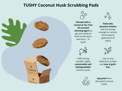 Image of TUSHY Coconut Husk Scrubbing Pads for The TUSHY Brush - 16 Lemon & Tea Tree Oil-Infused Coconut Husk Scrubbing Pads
