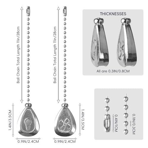 Image of Ceiling Fan Pull Chain, Sun Moon Fan Pull Chain Extension, 12 Inches Decorative Chain Pulls Ornaments for Lamp (4 Pack Silver Fan Bulb)