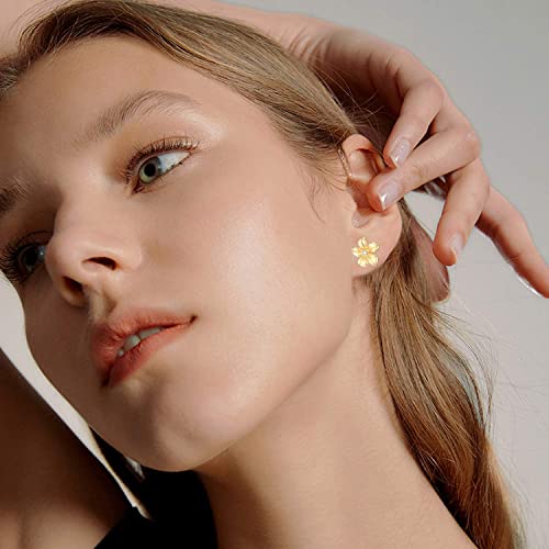 14k Gold Flower Stud Earrings for Women With Push Backs, Yellow Gold Blossom Flower Moissanite/Diamond Earring, Anniversary Mothers Day Jewelry Gifts for Mom/Wife/Friend4