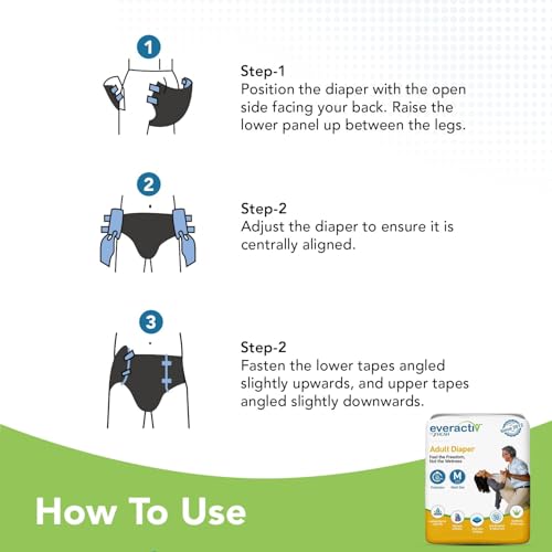 Image of Everactiv Adult Diaper Medium Size M Leakproof for Waist 28-45 inch with 10 hr Absorption Protection and Wetness Indicator, Unisex with Goodness of Aloe Vera, 90 Units, Pack of 9