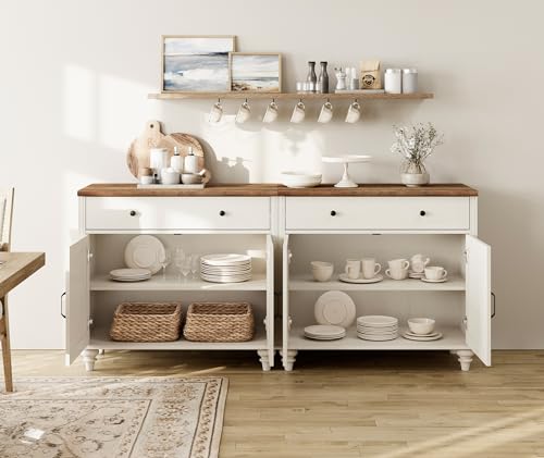 Wampat W01F3092C-BS Wamapt Buffet Cabinet With 4 Doors And 2 Drawers, Large Coffee Bar Tables Wood Kitchen Storage Cabinets With Storage Cabinets, Modern Farmhouse Sideboard Credenza thumb #2