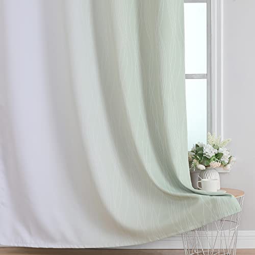 Estelar Textiler Sage Green and Greyish White Blackout Curtains 63 Inch Length 2 Panels Set, Room Darkening Grommet Ombre Curtains for Bedroom, Thermal Insulated Light Blocking Gradient Drapes,52Wx63L