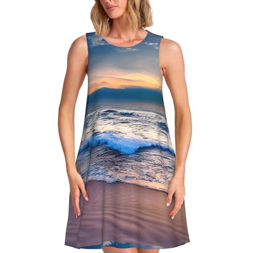 Robe d'été sans manches imprimé artistique haut de gamme pour garde-robe élégante