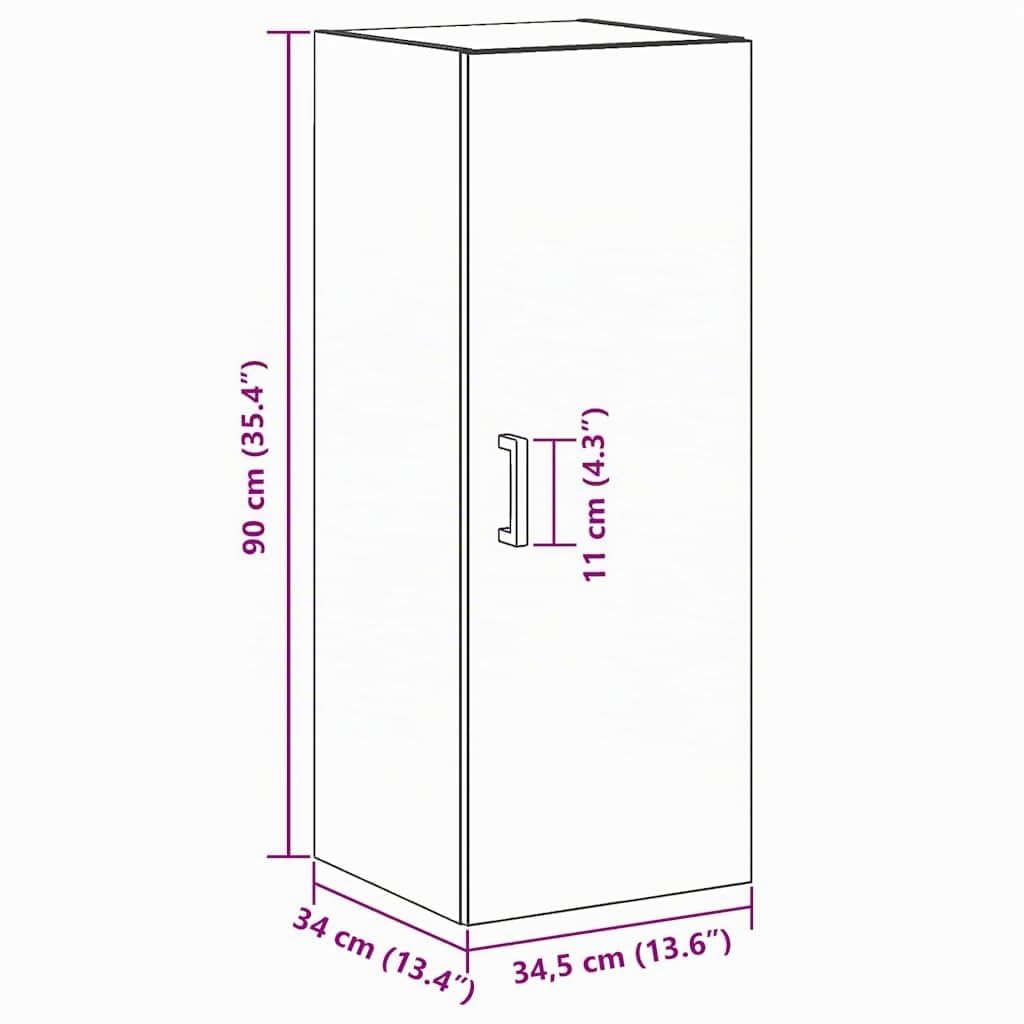 Armoire murale chêne artisanal 34,5x34x90 cm bois d ingénierie